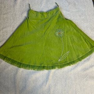 Green Skirt with Floral Embroidery